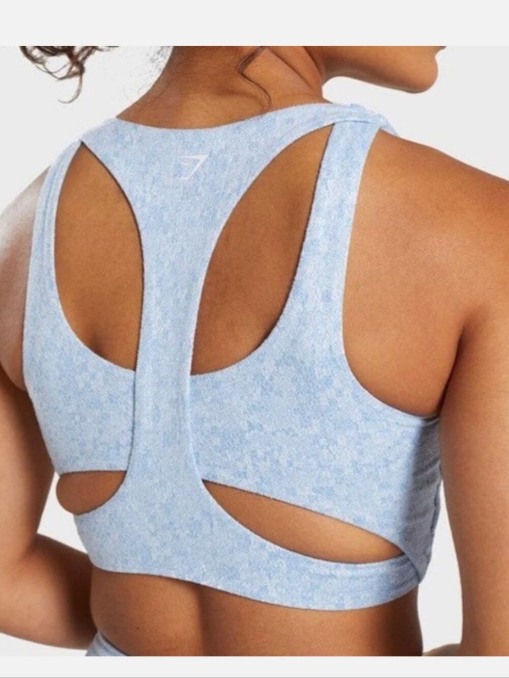 Gymshark Fleur Texture Sports Bra Sz L Strappy Back Malibu Blue Marl